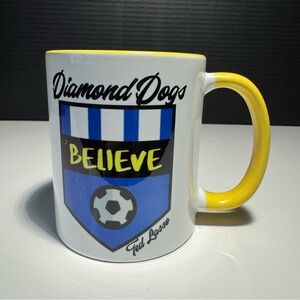Ted Lasso Diamond Dogs Believe Mug with Yellow Handle